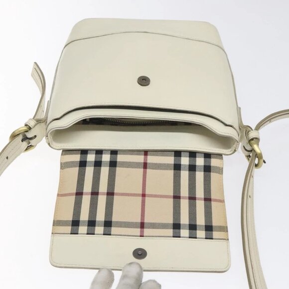 BURBERRY Shoulder Bag Leather White Auth